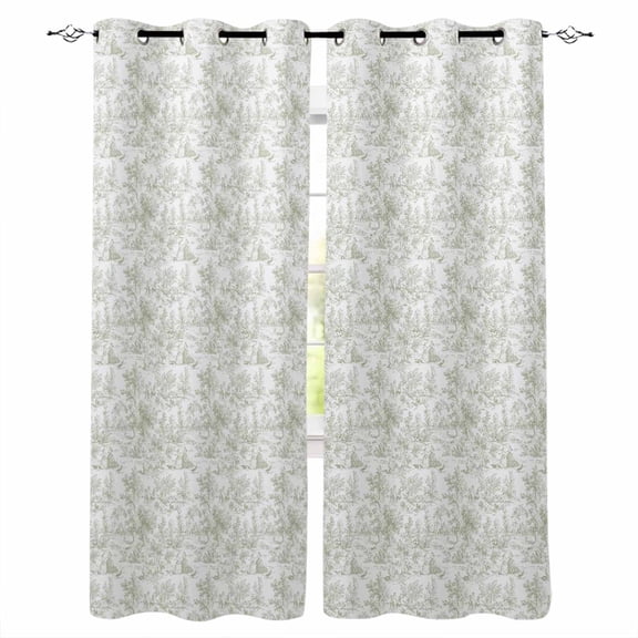 Sage Green Botanical Blackout Curtains for Bedroom/Living Room, Thermal Insulated Kitchen Curtains, Watercolor Rustic Tree Abstract Grommet Darkening Window Treatment Drapes 42"x63"x2