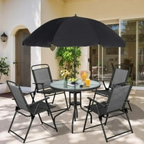 Wubio 6 Piece Folding Patio Dining Set,Small Metal Outdoor Garden Patio Table and Chair Set w/Umbrella for Lawn,Deck,Backyard,Black