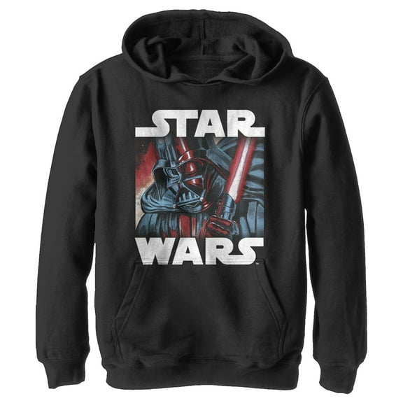 Boy's Star Wars Darth Vader Painting Gaze Pull Over Hoodie Black Medium