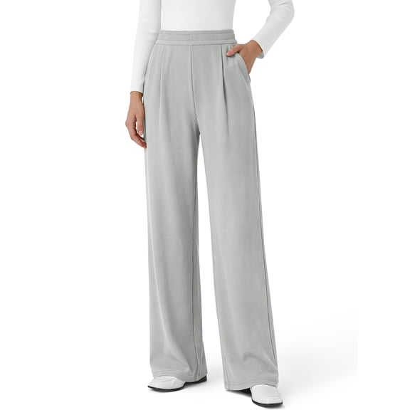 Sundazz Women's Wide Leg Pants Waffle Knit Stretchy Dress Pants Baggy High Waisted Trousers