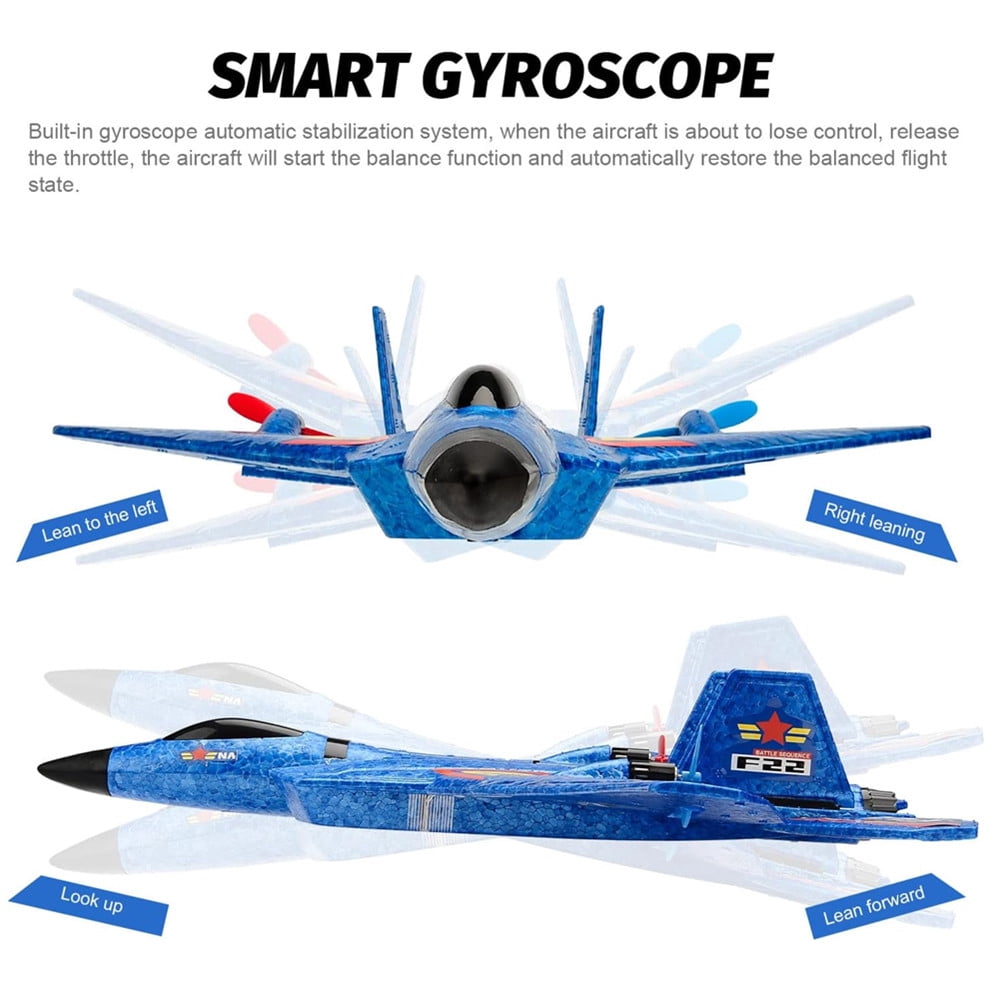 RC Plane F22 Jet 2.4G 6-Axis Gyro Remote Control Airplane Fighter Toy Gift for Kids Beginner(Blue)