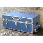 Rhino Trunk & Case Large Leather Embossed Vinyl Trunk With Removable Wheels, Summer Camp Footlocker, College Dorm Storage Chest, Sportsman Trunks - Seats 1000+ lbs. On Top 32x18x14 (Royal Blue)
