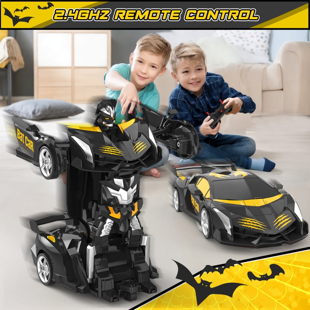 Wupuaait 2.4Ghz Transform Rc Cars 1:18 Scale Remote Control Car Transforming Robot, One-Button Deformation 360° Rotation Car Toy Gifts for Boys 3-12, Bat