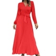thumbnail image 2 of Blmnix Fit & Flare Dresses for Women Long Dresses A Line Dresses Under Dresses Maxi Long Sleeve Red V-Neck Belted Womens Spring Dress,L, 2 of 7