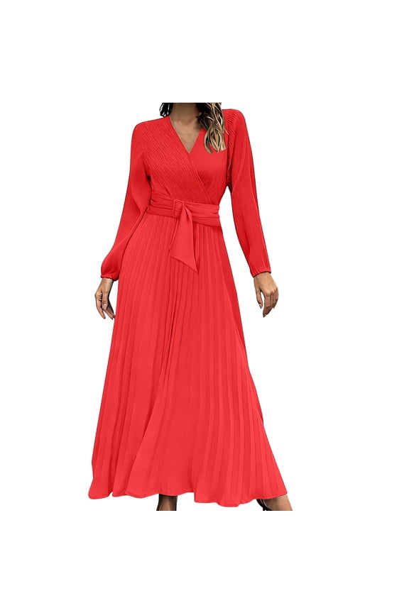 Women's Maxi Casual Dress Sweet Heart Round Neck Winter Long Sleeve Valentine's Day Fall Dress Holiday Retro Fashion Red L