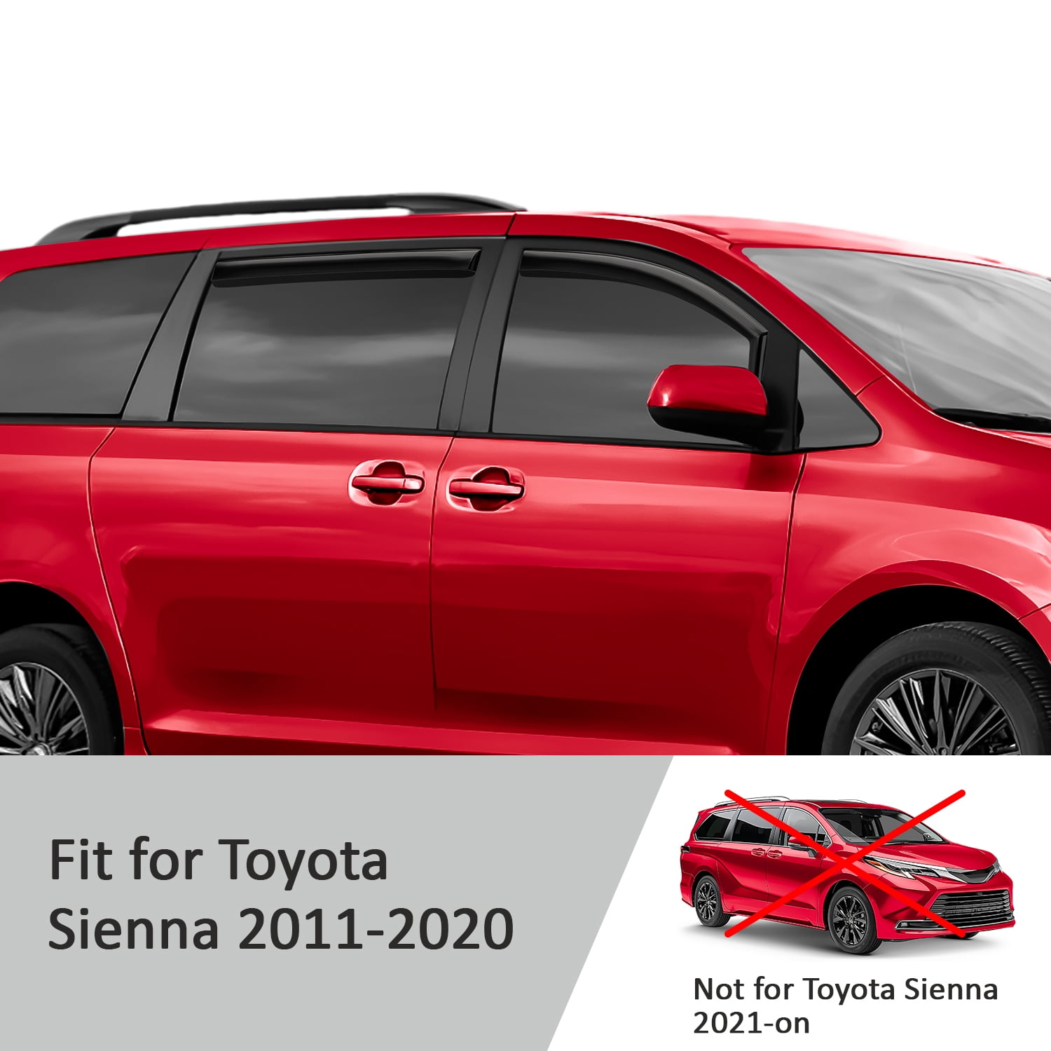 Voron Glass in-Channel Extra Durable Rain Guards for Toyota Sienna 2011-2020, Window Deflectors, Vent Window Visors, 4 Pieces - 200526