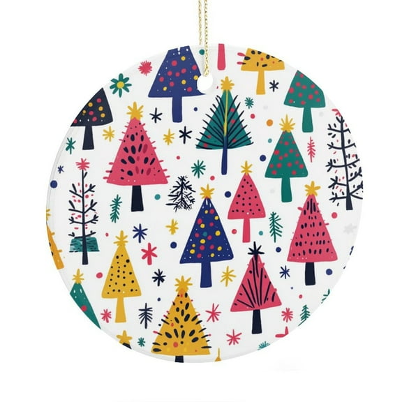 Ceramic Christmas Ornament Retro Christmas Tree Mid Century 2 Side Printed Ornaments Winter Snowflake Ornament Holiday Clearance Hanging Christmas Decorations Xmas Party Supplies