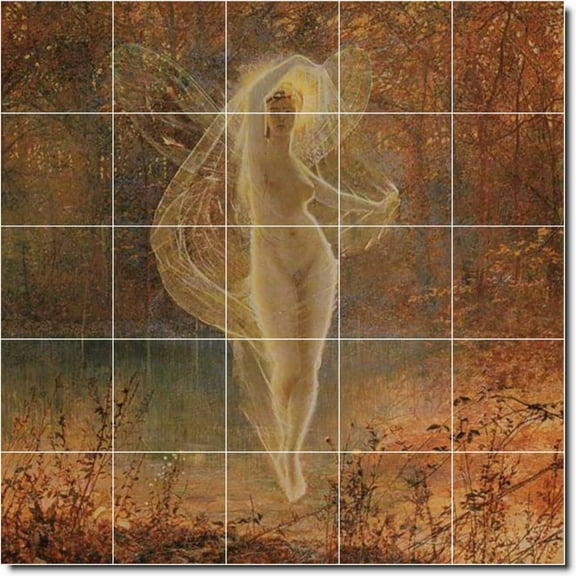 Ceramic Tile Mural-John Grimshaw Mythology Painting 100. 21.25" w x 21.25" h using (25) 4.25 x 4.25 ceramic tiles