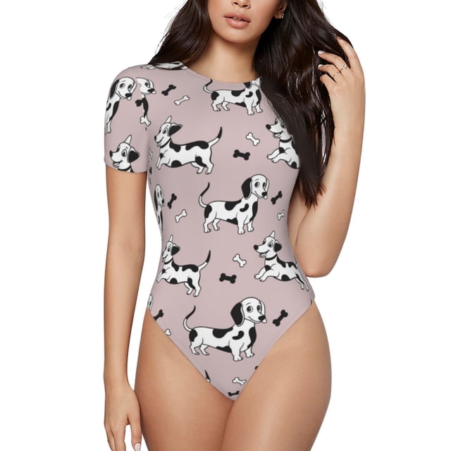 Saiise Motif Chien Teckel Chiot Grenouillère à Manches Courtes Col Rond Pyjama Extensible avec Fermeture à Pression-Moyen