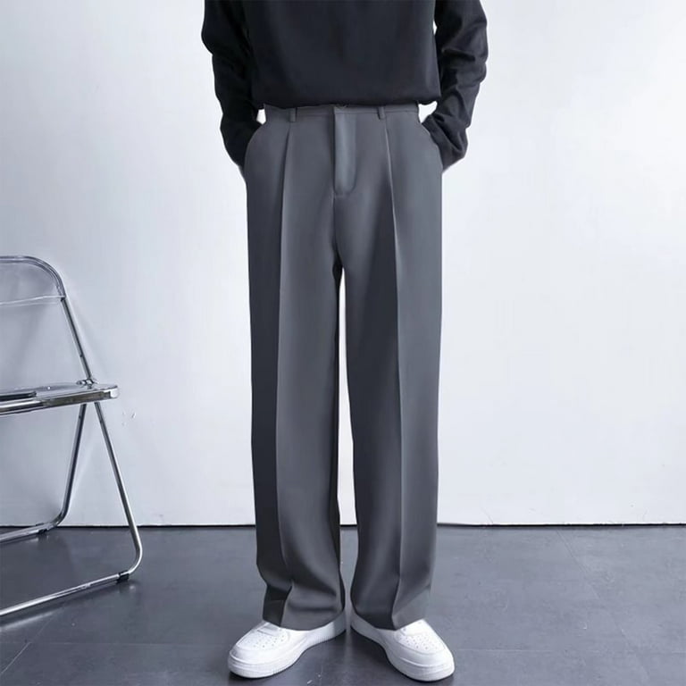 MGCWSH Men's Pleated Straight Wide Leg Suit Pants Business