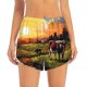 thumbnail image 2 of Balery Oil Painting Style Pasture Cow Pantalones cortos deportivos para mujer con forro y dos bolsillos, elásticos, para entrenamiento, gimnasio, yoga-Medium, 2 of 7