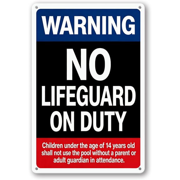 Warning No Lifeguard On Duty Metal Tin Sign Pool Safety Notice Plaque With Kids Supervision Reminder Waterproof Wall Sign Decor For Swimming Pool Patio Outdoor Wall Ornament