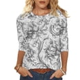 thumbnail image 2 of Jsaierl 3/4 Length Sleeve Tops for Women Plus Size Crew Neck Shirts Trendy Floral Petite Blouses Work Cotton Tunic Top S-2XL, 2 of 5