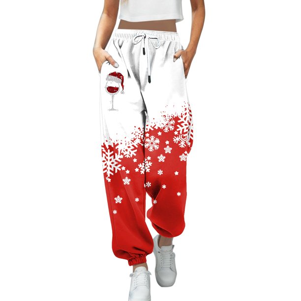 Gibobby pantalones de mezclilla afelpados mujer Pantalones de moda para mujer, mallas estampadas navideñas, pantalones de ropa deportiva de tamaño para damas (Blanco, M)