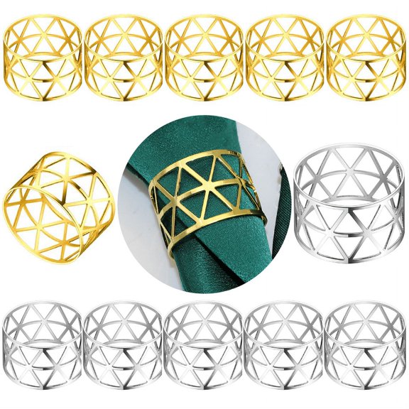 12 Pieces Silver/Golden Napkin Rings,Metallic Triangle Napkin Holder Hollow Metal Napkin Ring Holder for Place Settings, Wedding Receptions, Dinner or Holiday Parties, Family Gathe