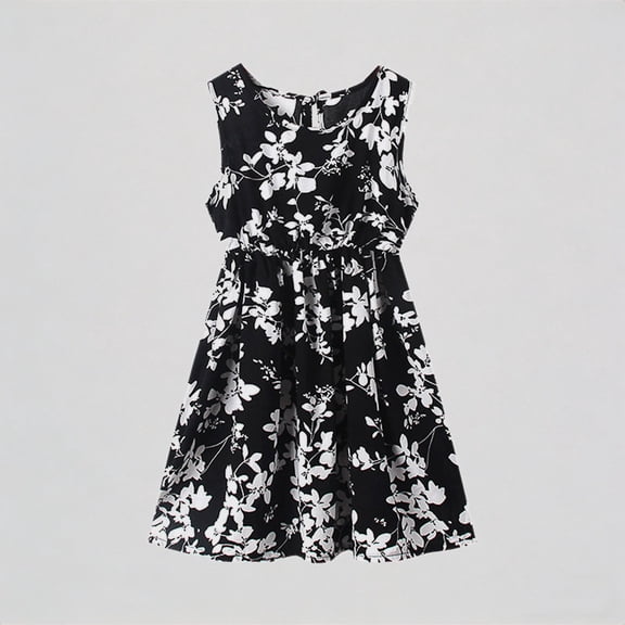 REDARER Toddler Girls' Floral Print Sundress, Crew Neck Sleeveless Ruched Waist Dress, Summer Casual Beach & Party Dress for Kids,3-4 Years