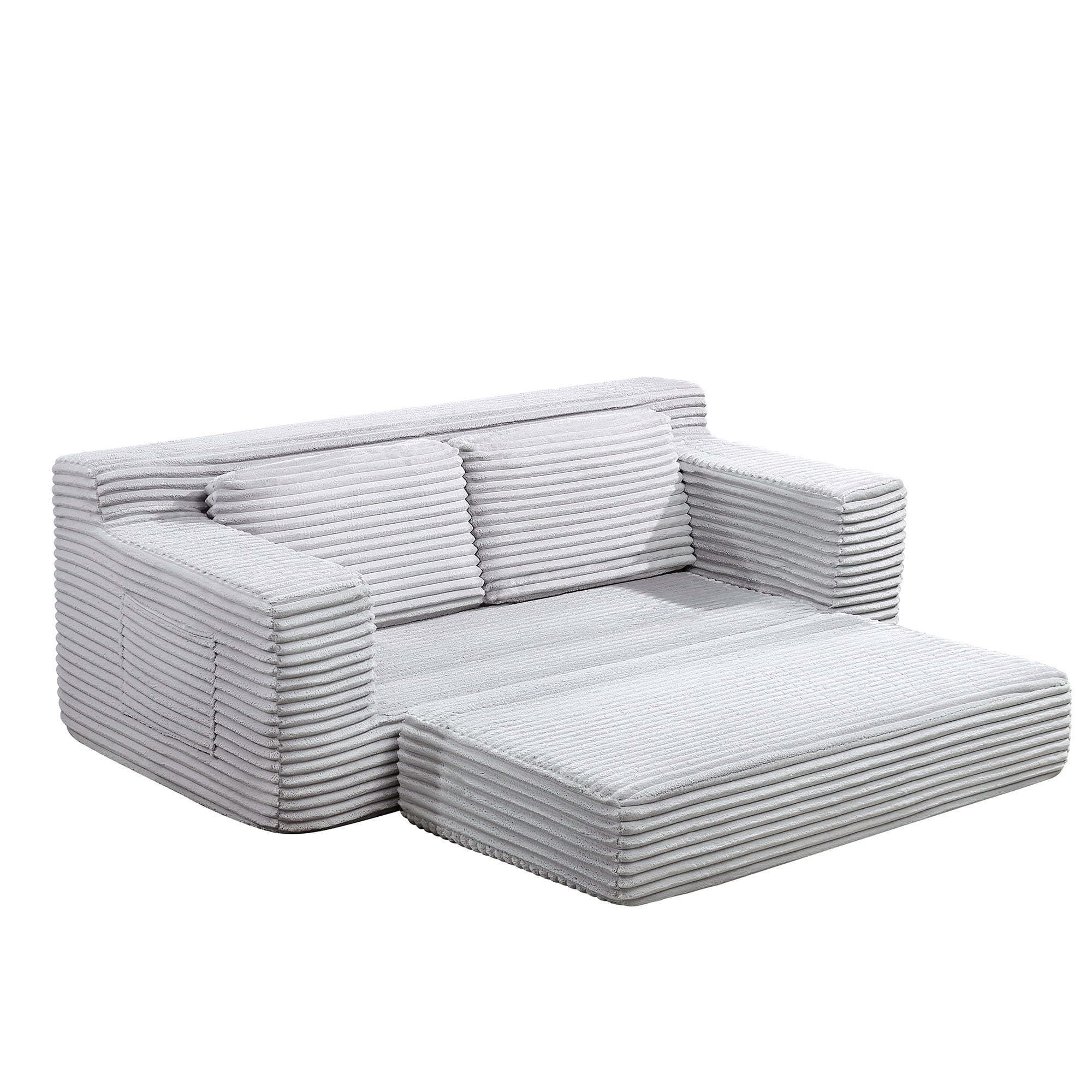 Corduroy Cloud Double Sofa, 2-in-1 Convertible Sofa Bed, Comfortable Boneless Double Sofa, Suitable for Living Room, Apartment, Small Space Grey