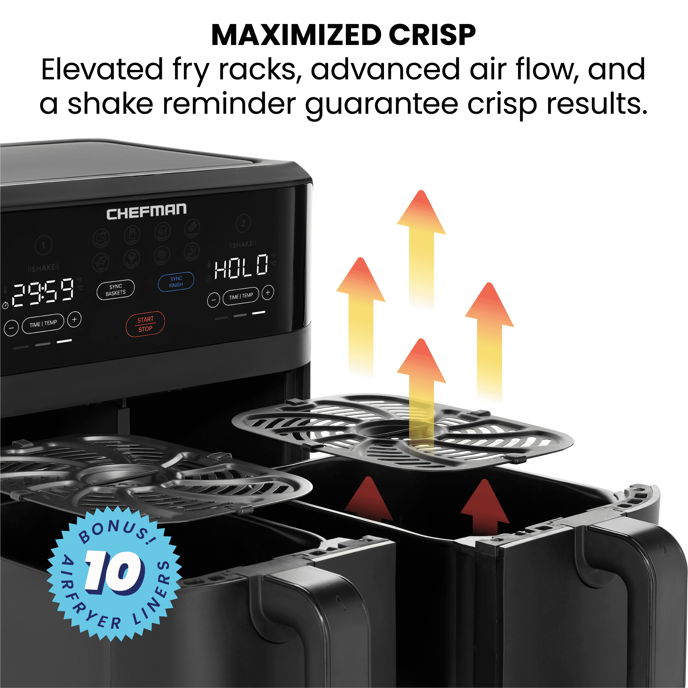 CHEFMAN 2 in 1 Max XL 8 Qt Air Fryer, Healthy Cooking, User Friendly,  Basket Divider For Dual Cooking, Nonstick Stainless Steel, Digital Touch  Screen