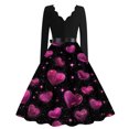 thumbnail image 4 of Valentines Day Dresses Scalloped Neck Fit and Flare Dress with Heart Print Waist Vintage Style Skater Midi for Women Multicolor M, 4 of 4