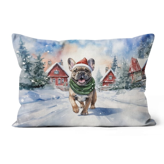 Hello Winter French Bulldog Frosty Morning Walk Welcome Snowy Christmas Pillow Cushion Double Sided Dog Lover Gifts Throw Pillow - 02018