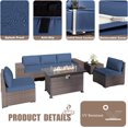 thumbnail image 3 of Kullavik 7PCS Outdoor Patio Furniture Set with 43" 55000BTU Gas Propane Fire Pit Table PE Wicker Rattan Sectional Sofa Patio Conversation Sets,Navy Blue, 3 of 7