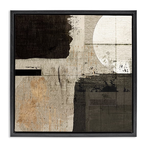 Stupell Industries Industrial Rustic Neutral Shapes Black Floating Frame Canvas Art, 18 x 18, by Susan Jill