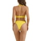 thumbnail image 3 of Conjunto de bikini de dos piezas con textura acanalada para mujeres INSPIRE CHIC, parte superior halter, parte inferior triangular con anillo en forma de corazón, trajes de baño en amarillo, 3 of 5