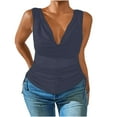thumbnail image 2 of Jjayotai Deep V Neck Wrap Sleeveless Shirts, Sexy Ruched Blouse Top for Women, Womens Tank Tops Loose Fit Navy^ XXXXXL, 2 of 6