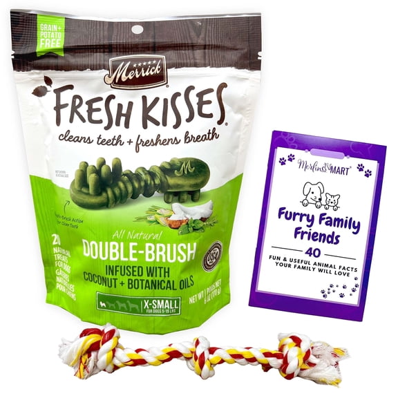 Merrick Fresh Kisses Oral Care Chews Dental Dog Treats with Coconut | X-Small Snacks for Pups 5-15 Lbs (20 Count) | MerlinsMart Zine   Rope Toy