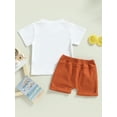 thumbnail image 4 of Newborn Toddler Baby Boy Summer Letter Printing Round Neck Short Sleeve T-Shirt + Solid Color Elastic Shorts 2pcs Outfit Set (Blue, 0-3 Years), 4 of 9