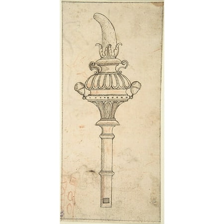 Design for a Rattle and Whistle (recto) Crude Sketches of an Equine Animal and a Figure in Exotic Costume (verso) Poster Print by Anonymous Italian 16th century (Italian active Central Italy ca 1550