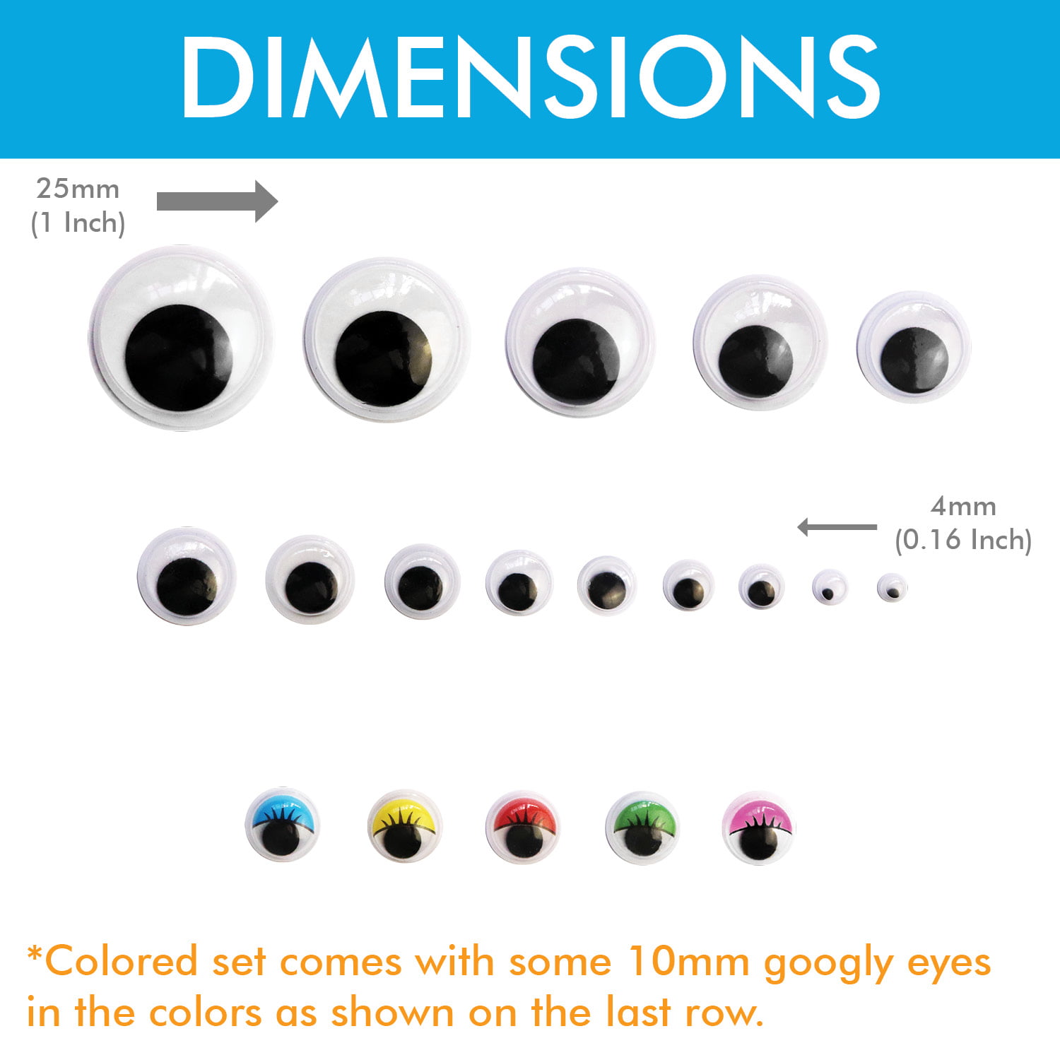 Googly Eyes, Assorted Sizes & Colors - Set of 3000 Pieces –