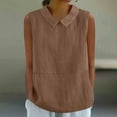 thumbnail image 2 of WRKEKC Summer Tops for Women, Summer T-Shirts for Women, Women's Solid Color Summer Sleeveless Linen Loose Lapel Collar Tank Tops, 2 of 6