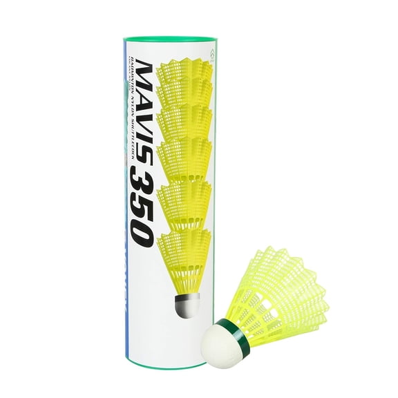 Yonex MAVIS 350 Badminton Nylon Shuttlecocks, Green Cap, Colour - Yellow, Pack Of 6 Shuttles