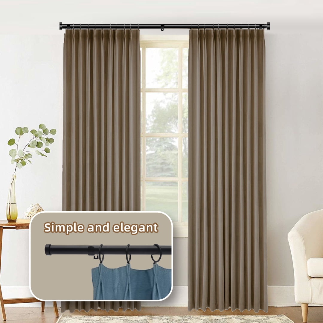 Coquilles Modern Adjustable Curtain Rods 1 Inch Diameter, Black with Cap Finials, 28-48 Inches