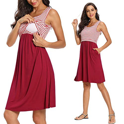GLAMIX Women/'s Nursing Dress Summer Casual Sleeveless Breastfeeding Tank Dresses with Pockets