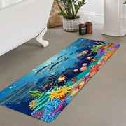 Ocean Bathroom Rugs, Underwater Sea Tropical Fish Bath Mat with Under The Sea Tropical Turtle Blue Ocean Fish Bathroom Accessories Shower Mat Kitchen Rug for Toilet Tub RV (19X31inches)