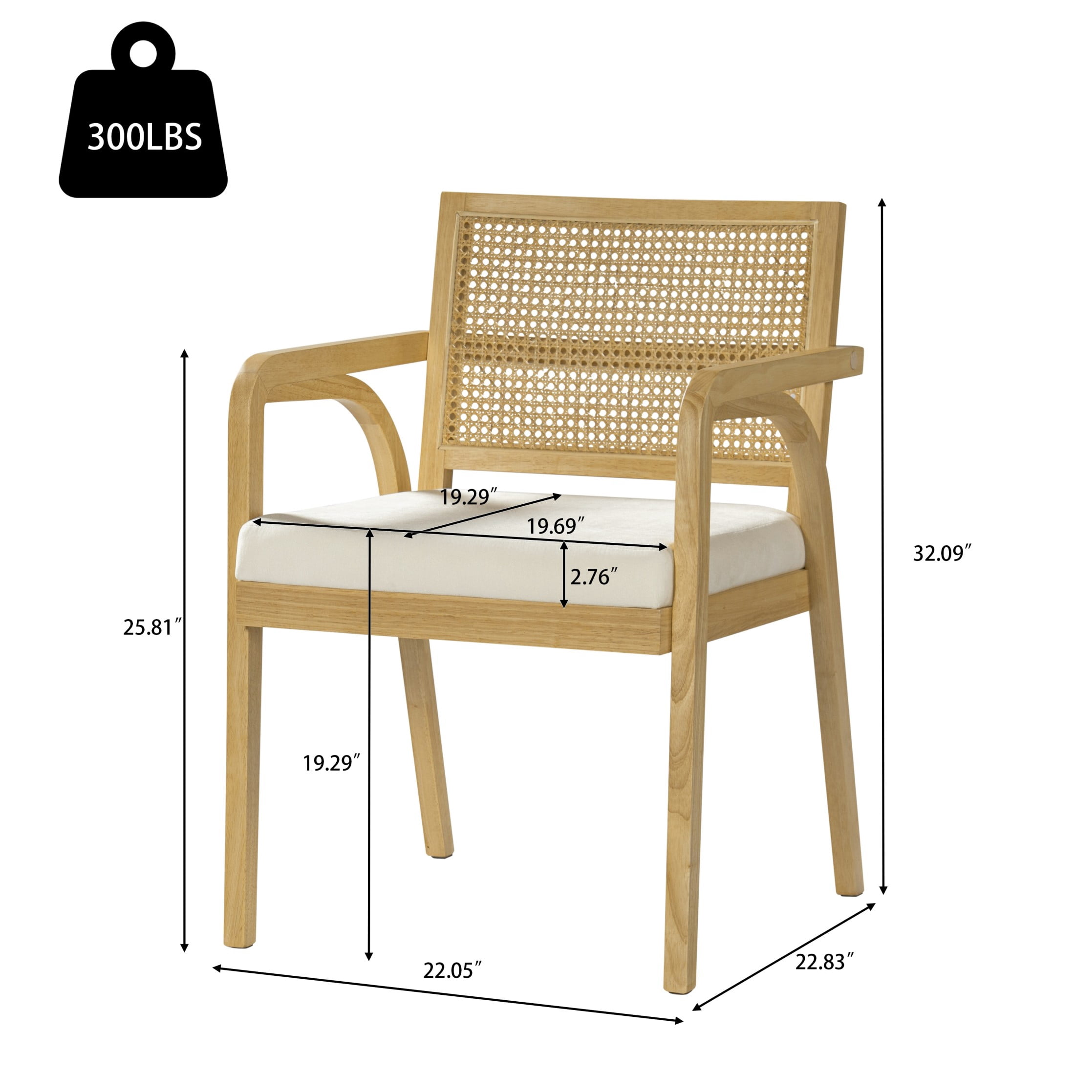 Christopher Knight Home Modern Dining Chairs, Upholstered Seats, Rattan Cane Back, Natural, Set of 6