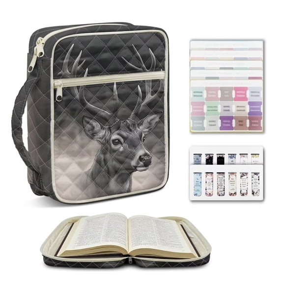 ZUXONGSY Vintage Deer Print Large Quilted Bible Case for Women with Handles, Durable Carrying Bag for Bible Study Supplies, Perfect Christian Gift Idea