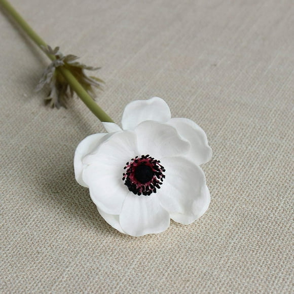 10Pcs Artifical Real Touch PU Anemone Flower Bouquet Room Home Decor (White - 10Pcs)
