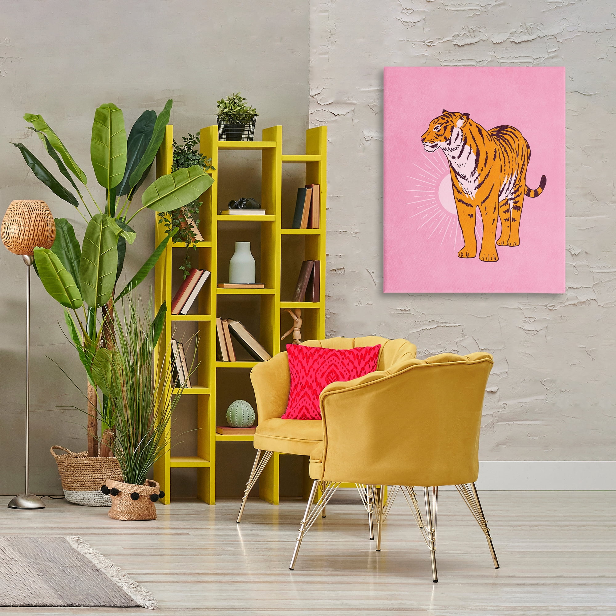 Stupell Industries Preppy Tiger Standing Animals Painting Wrapped Canvas Art Print Wall Art, 30 x 40
