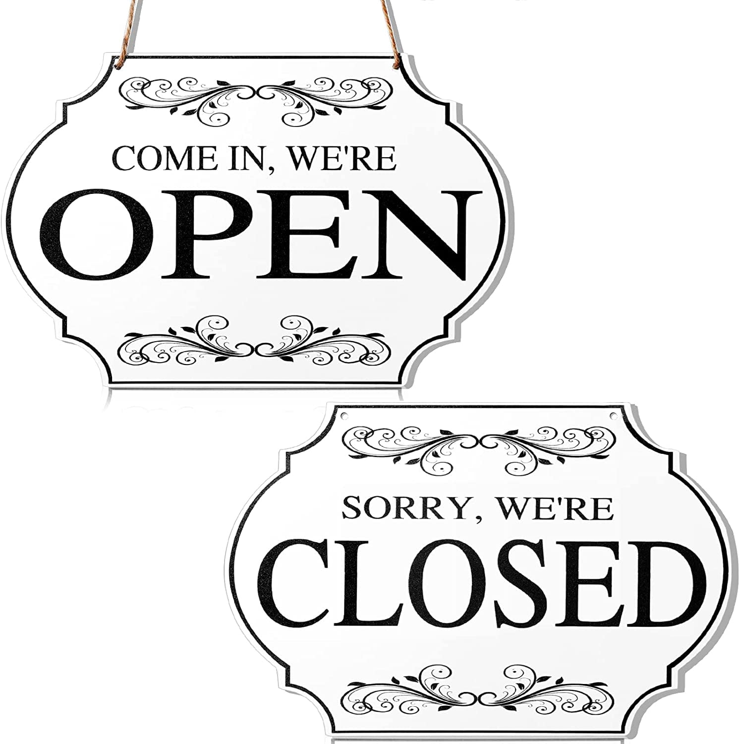 Sorry We're Closed Store Hanging Sign for Coffee Bar Shop Door Window Decoration 11.8x7.8inch Rustic Wooden Store Open and Closed Business Sign Two Sided Reversible Come in We're Open 