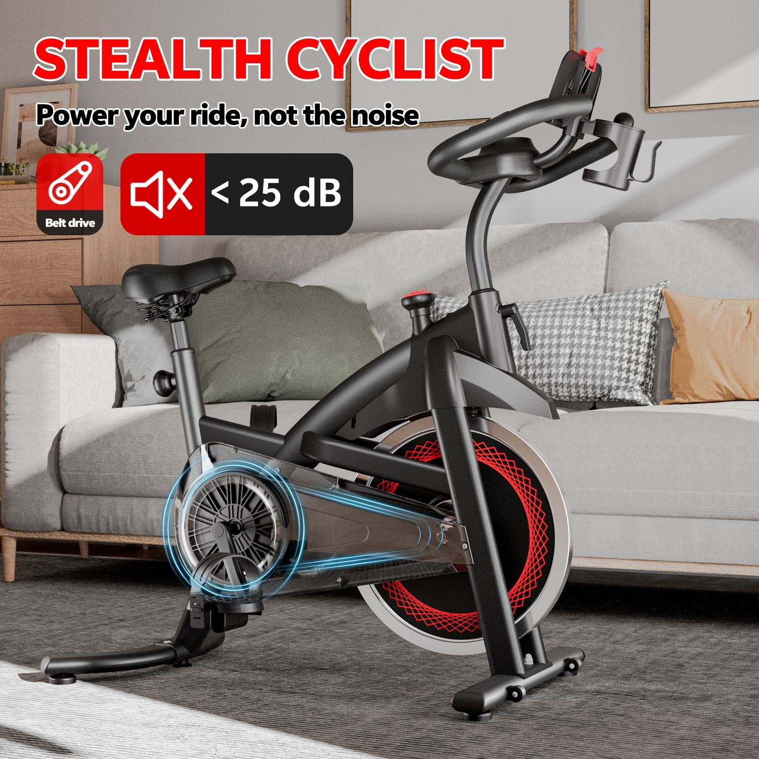 Exercise Bike Indoor Stationary Bike Cycling Bicycle for Home Gym 300 lbs Weight Capacity Adjustable Seat/Handlebar for Cardio Workout Office
