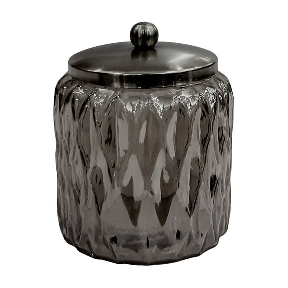 nu steel Glacier Smoke Collection Glass with Black Finish Metal Trim Bathroom Vanity Countertop Storage Organizer Canister Jar for Cotton Swabs, Rounds, Balls, Makeup Sponges, Bath Salts - Smoke