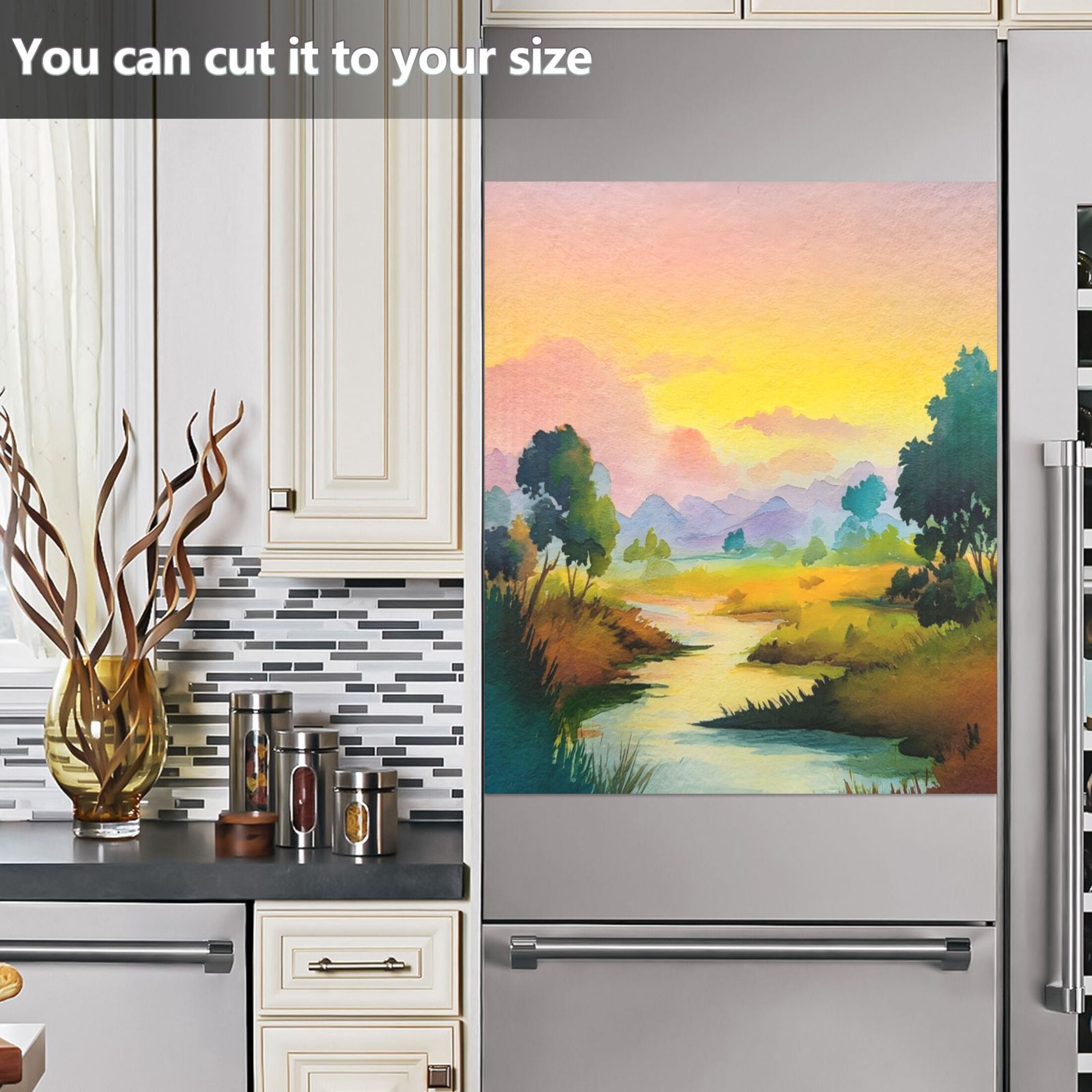 Dishwasher Magnetic Sticker 23x26 Inch Refrigerator Magnetic Sticker Washing Machine Magnetic Sticker Kitchen Panel Magnetic Sticker Home Decor Watercolor Yellow Sky