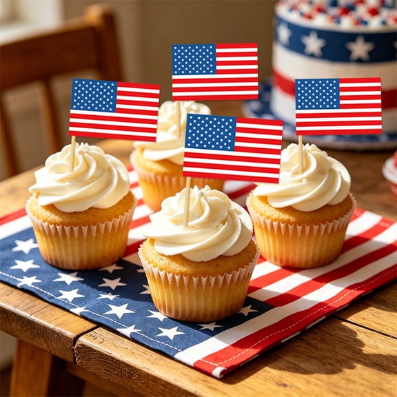 12 Pcs Independence Day Themed Paper Cake Toppers, Bright Festive Insert Flags, Cute Party Supplies for Holiday Party Dessert Table Cupcake Celebration Atmosphere Decoration