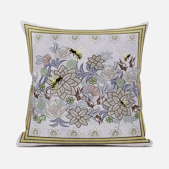 20x20 Purple Brown Bee Blown Seam Broadcloth Animal Print Throw Pillow