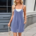 thumbnail image 5 of Womens Casual Rompers Sleeveless Crew Neck Spaghetti Strap Wide Leg Shorts Jumpsuits Overalls With Pockets, 5 of 7