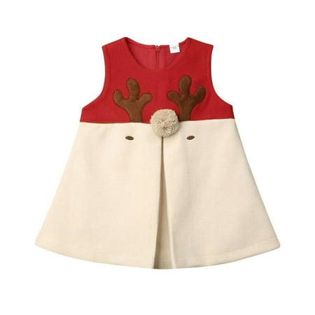 Toddler Kid Baby Girl Christmas Clothes Woolen Antlers Xmas Vest Holiday Costume Red 120