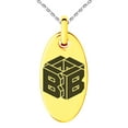 thumbnail image 1 of Stainless Steel Letter B Initial 3D Cube Box Monogram Engraved Small Oval Charm Pendant Necklace, 1 of 1